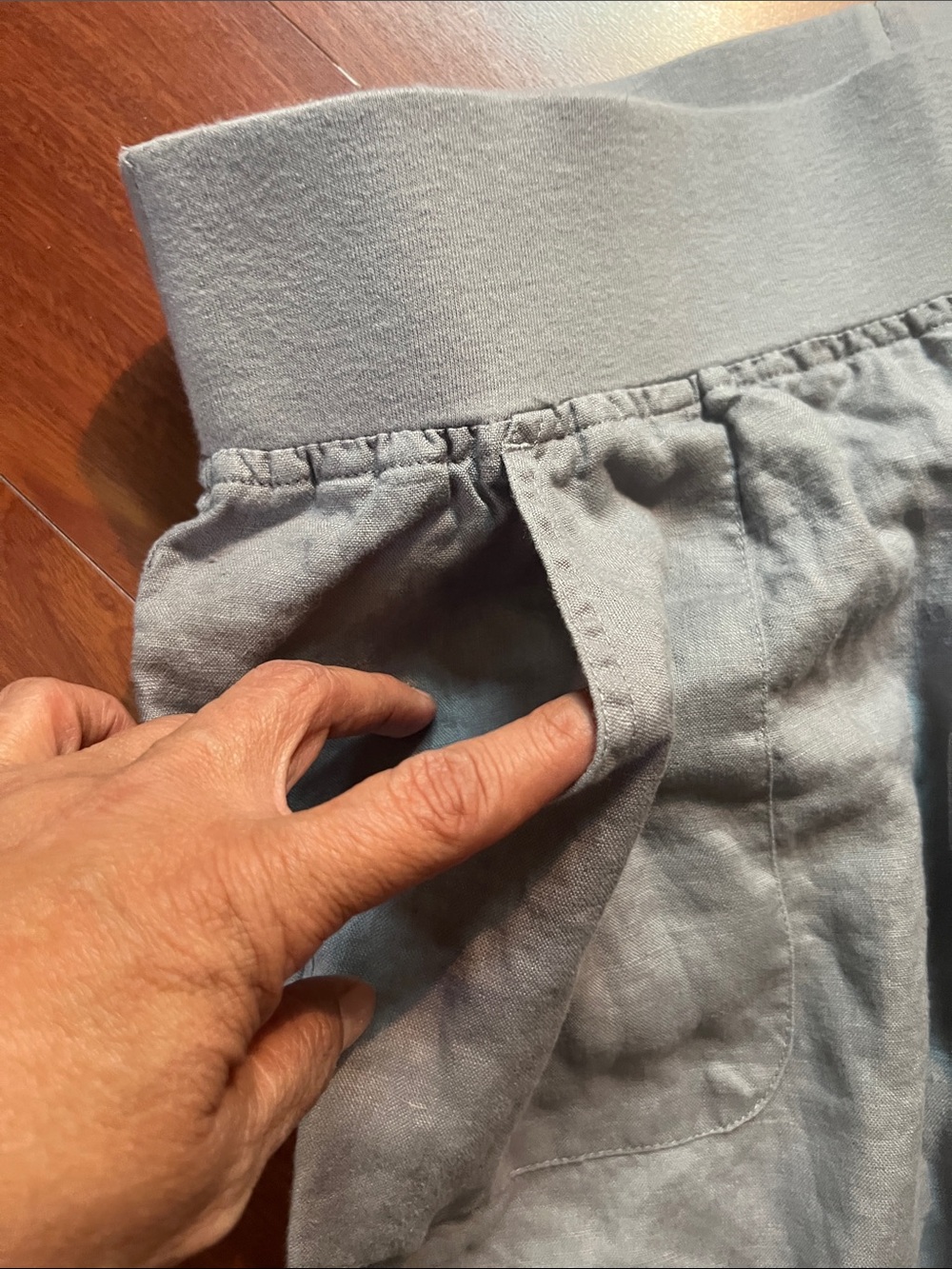 Allen Allen Light Gray Elastic-Waist Linen Chinos size Large - Picture 5 of 11
